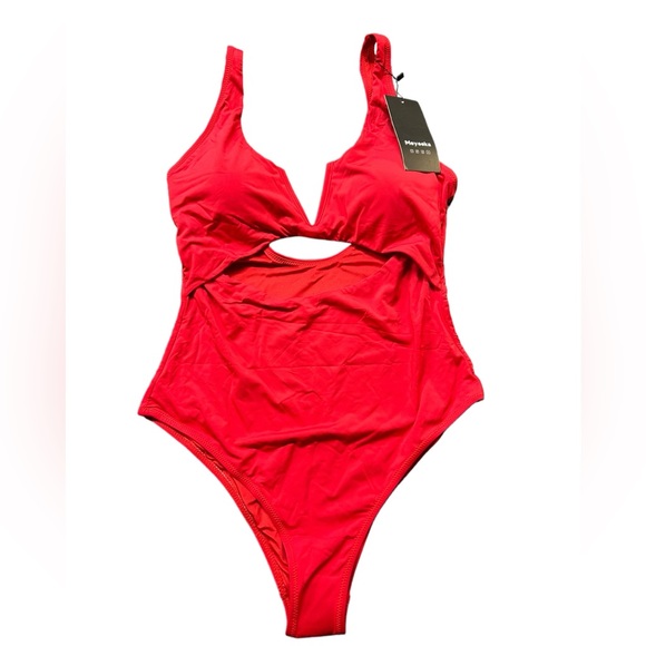 MEYEEKA one piece high cut sides cheeky swimsuit V front Push Up Swimwear NWT - Picture 6 of 11